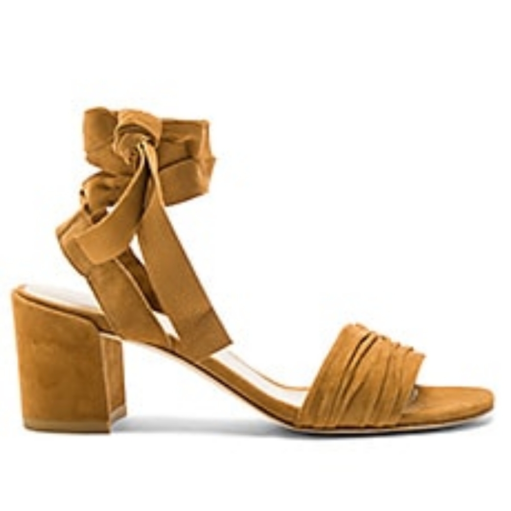 Stuart Weitzman Swifty Camel Suede Wrap Sandal 8.5 - image 1